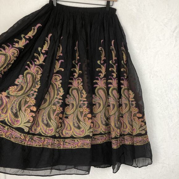 COLDWATER CREEK Midi Skirt Sz S‎ Black Sheer Layered Paisley Whimsigoth Vamp EUC - Picture 3 of 9